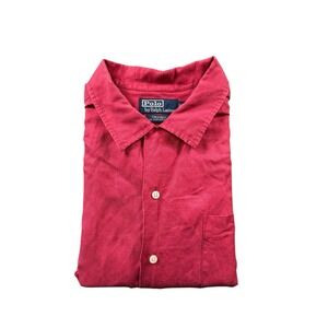 Polo Ralph Lauren VTG Caldwell Red Silk Linen Loop Collar Men's Button Front XL